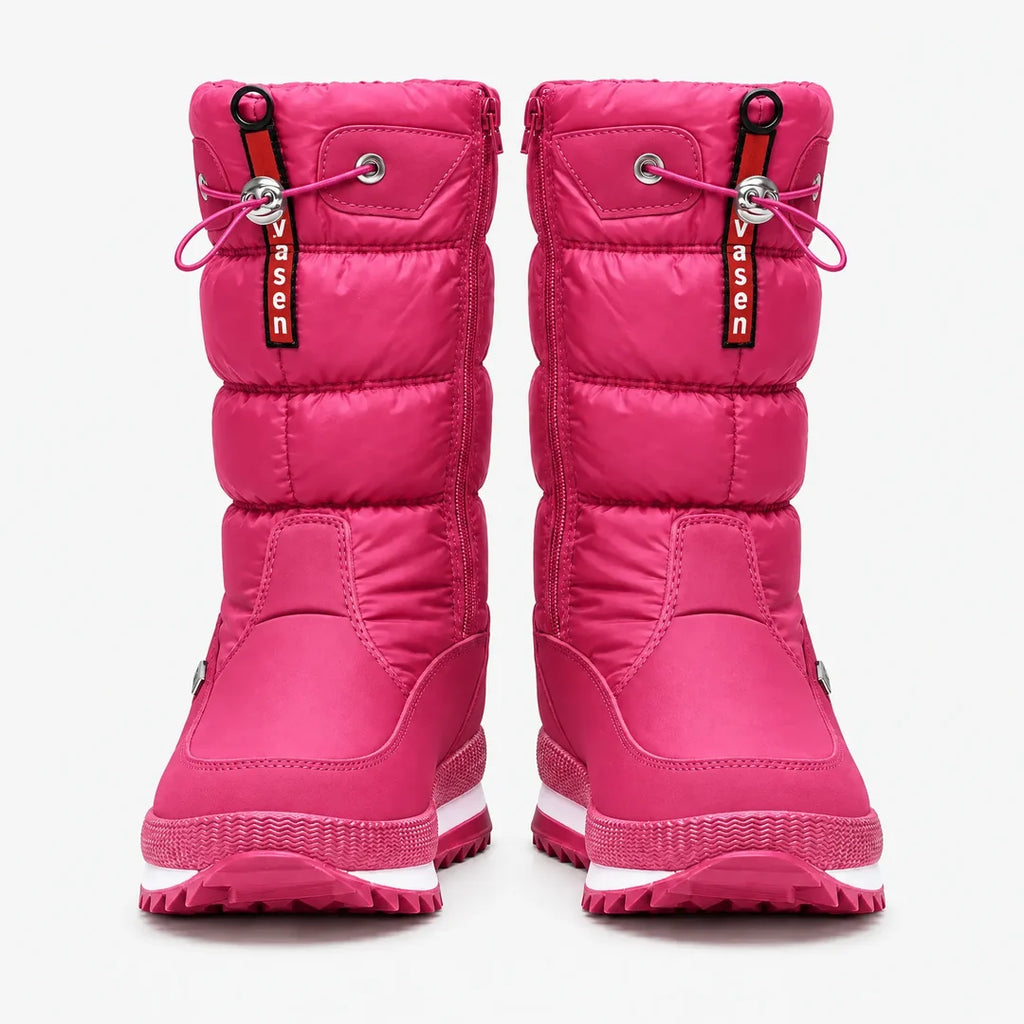 Women's pink quilted mid-calf snow boots