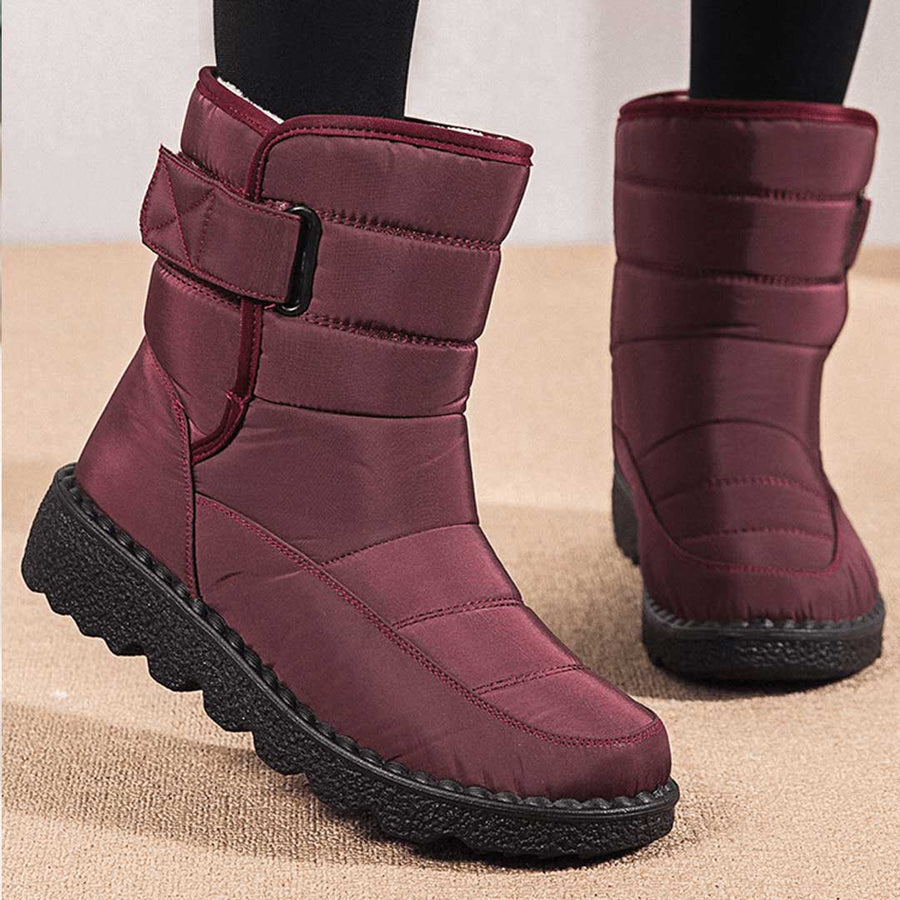 Women's Quilted Snow Boots with Hook-and-Loop Strap for Winter Days