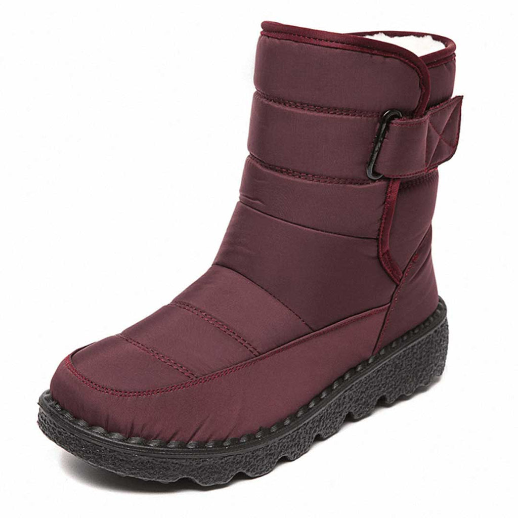 Women's burgundy quilted snow boot – side view