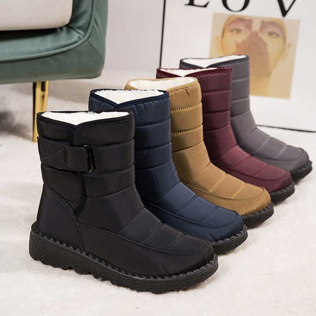 Women's quilted snow boots in black, navy, khaki, burgundy and grey