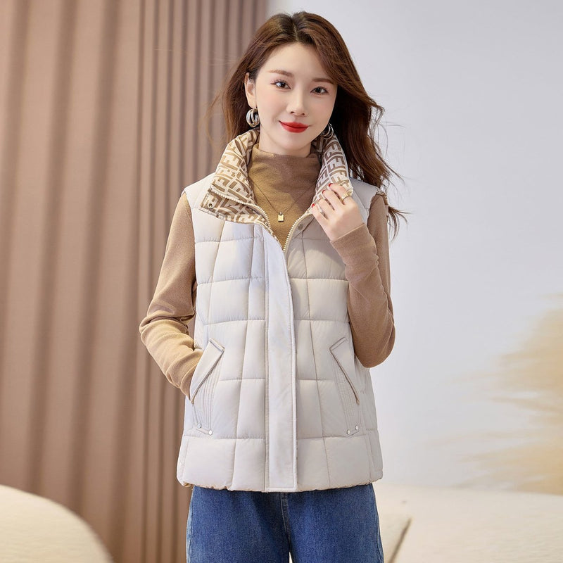 Women's quilted zip vest with high collar – view 8