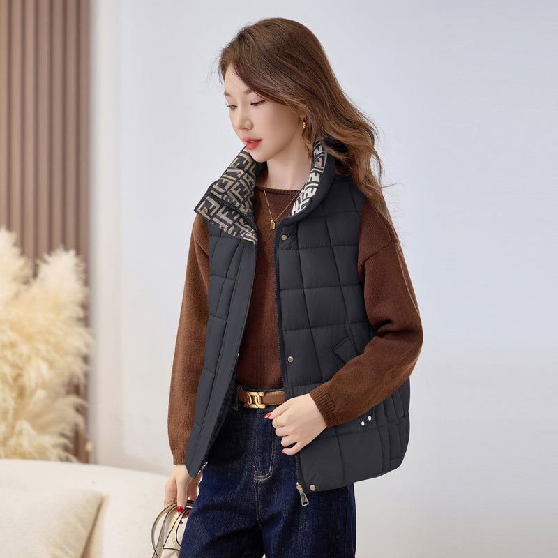 Women's quilted zip vest with high collar – view 9
