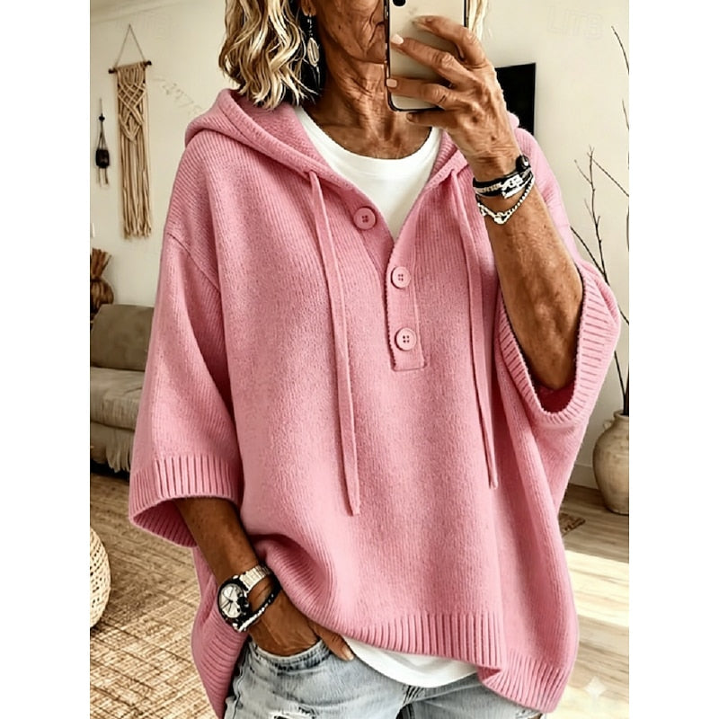 Women's relaxed hooded knit sweater in pink