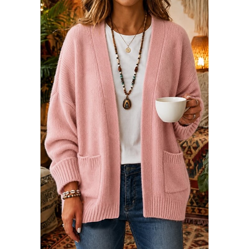 Women's relaxed open-front cardigan in pink