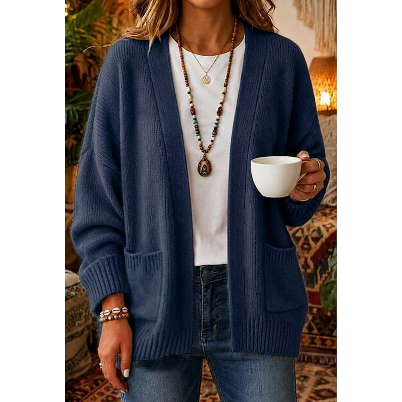 Women's relaxed open-front cardigan in blue