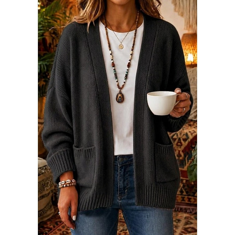 Women's relaxed open-front cardigan in black