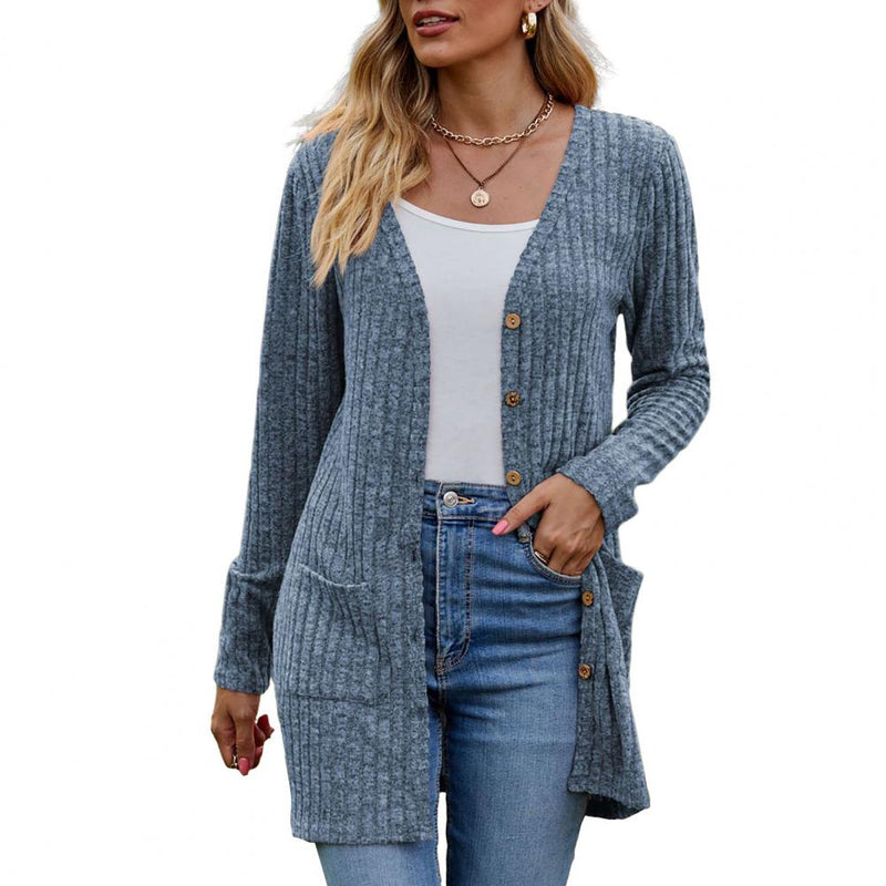 Women's ribbed open-front cardigan in blue