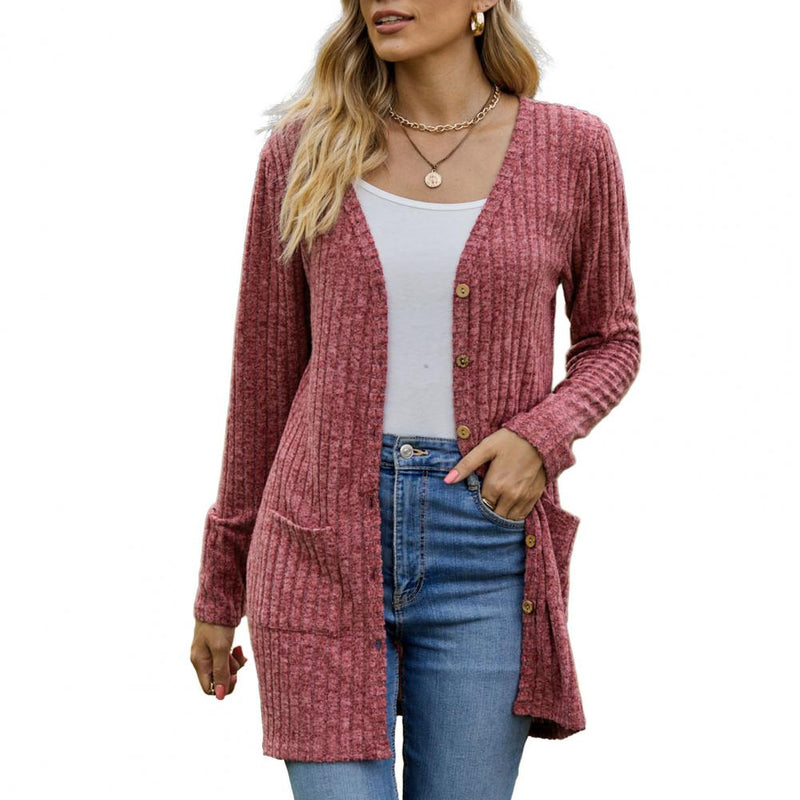 Women's ribbed open-front cardigan in red