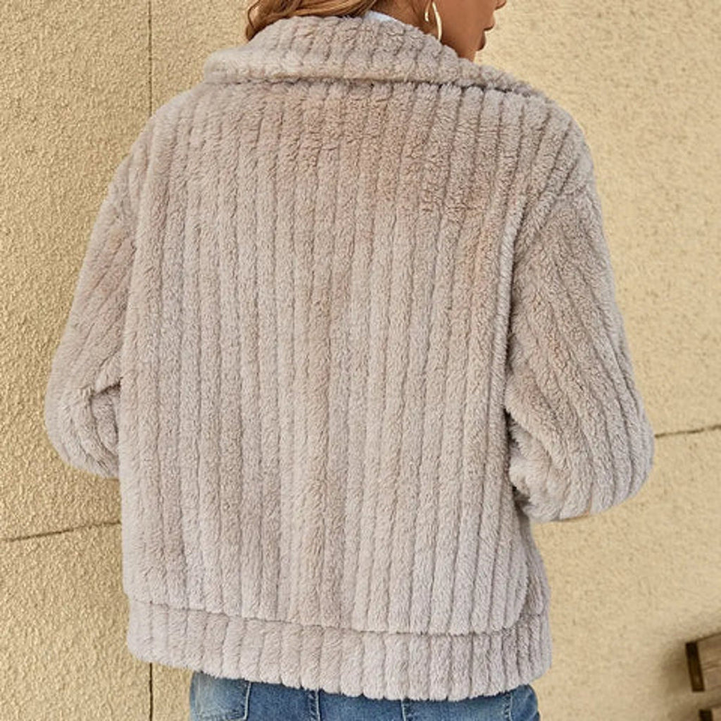 Women's beige teddy jacket – back view