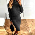 Women's ribbed turtleneck knit dress in black