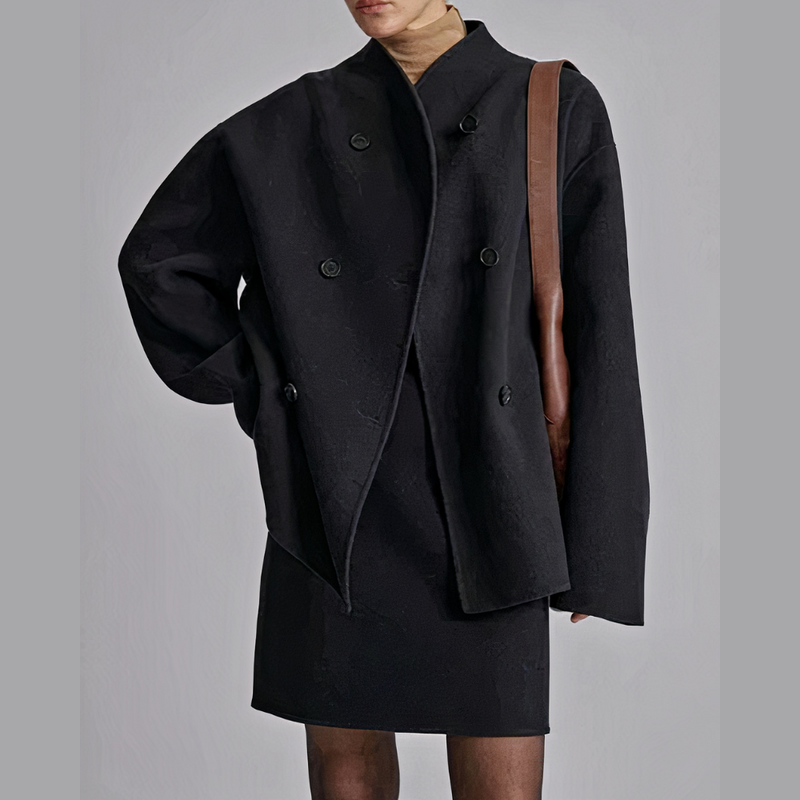 Women's short double-breasted coat in black