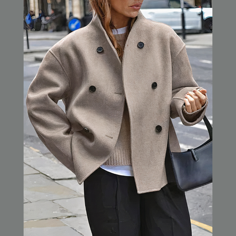Women's short double-breasted coat in light brown