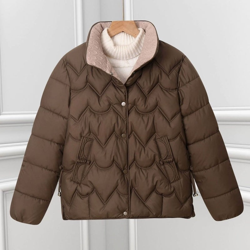 Women's short quilted jacket with stand collar in brown