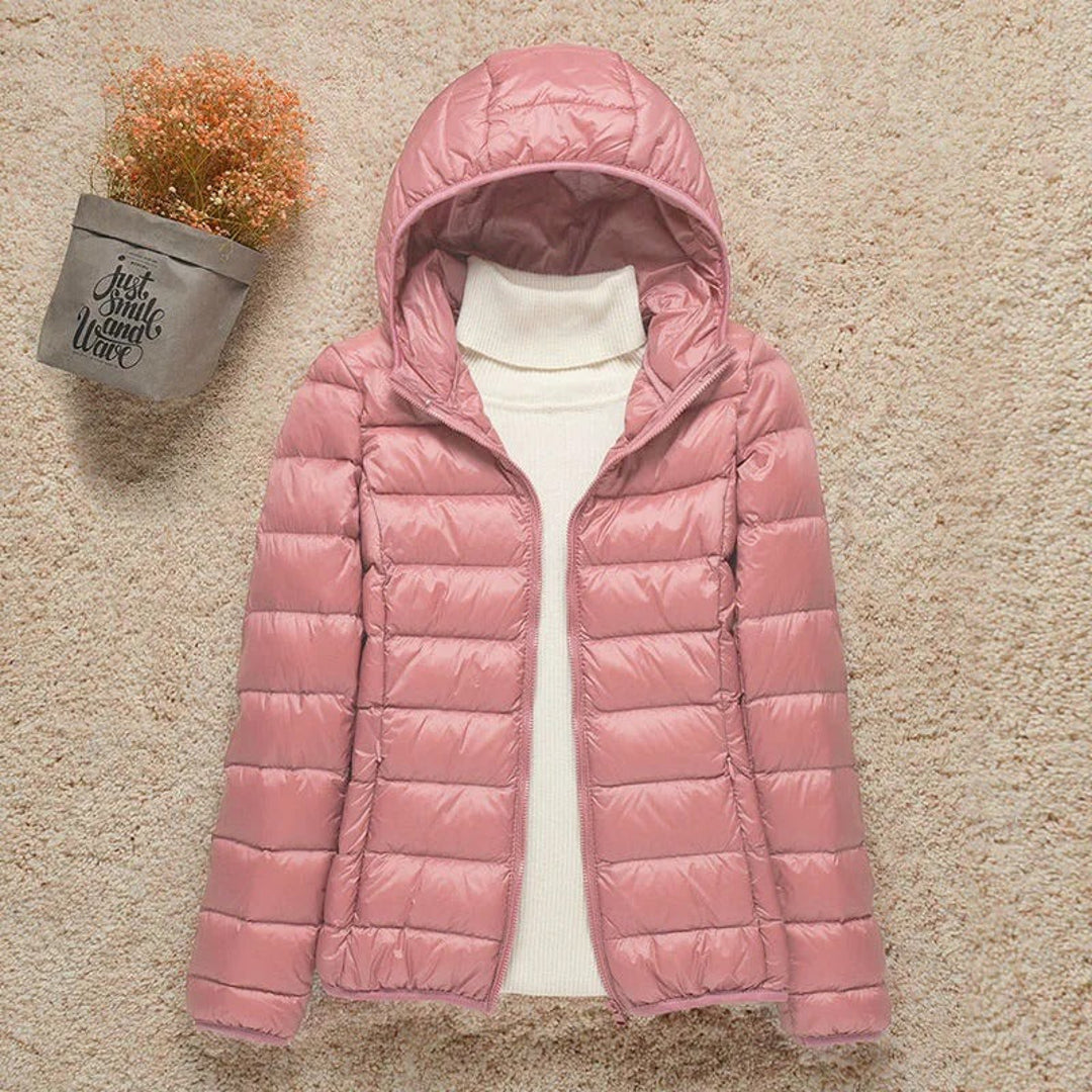 Women's pink slim quilted puffer jacket