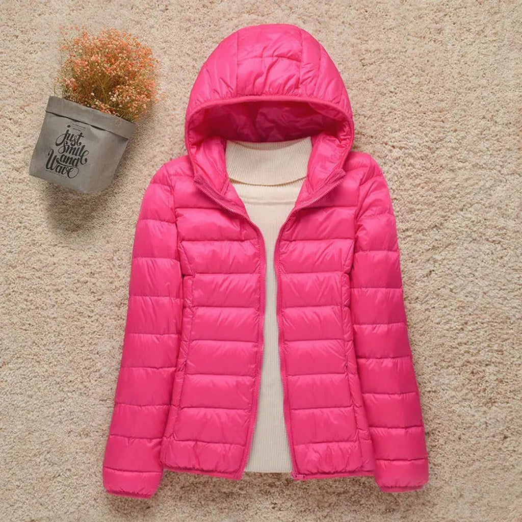 Women's fuchsia hooded puffer jacket