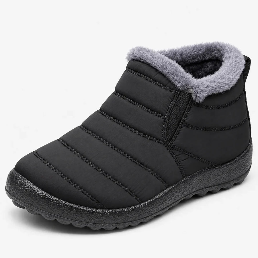 Women's Slip-On Quilted Ankle Boots with Fluffy Collar for Everyday Winter Wear