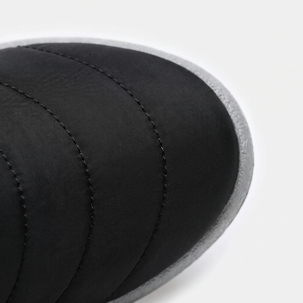 Close-up of the black quilted boot toe