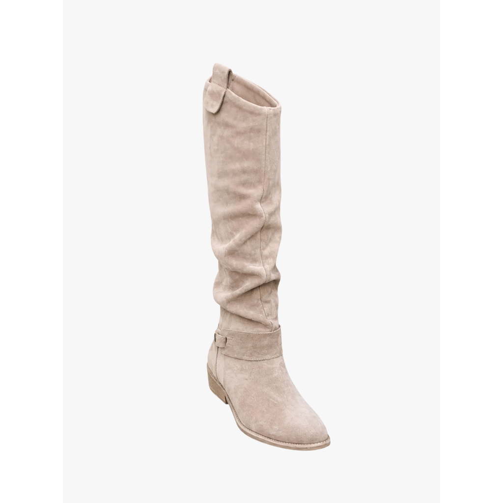 Women's beige slouchy boot – studio view