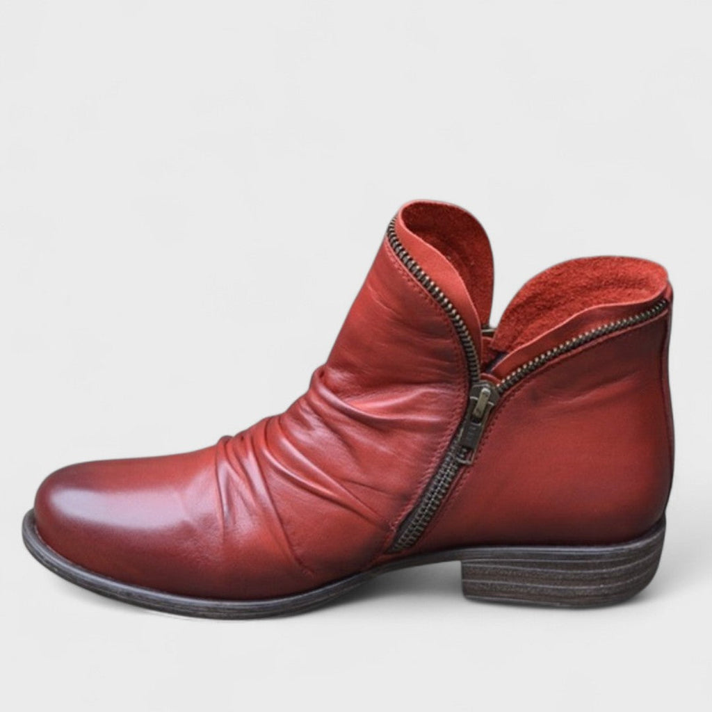 Women's red side-zip ankle boot