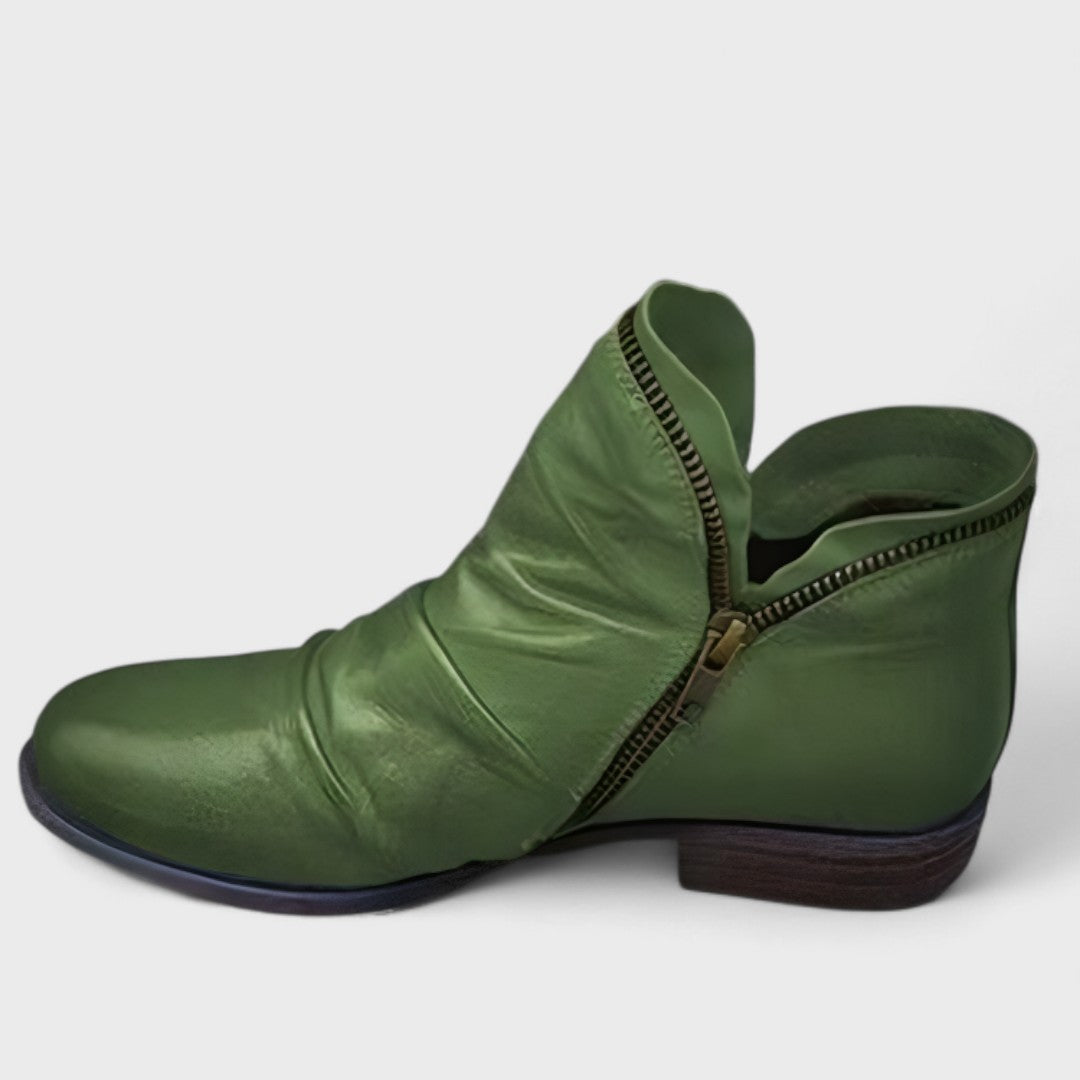 Women's green slouchy side-zip ankle boot
