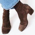 Women's brown square toe block heel ankle boots