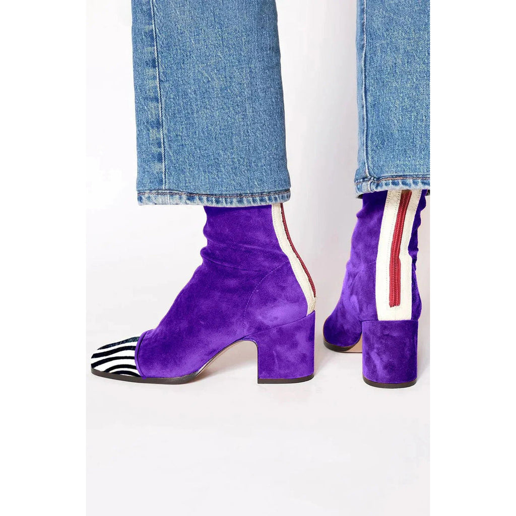 Women's purple ankle boots with contrast toe cap