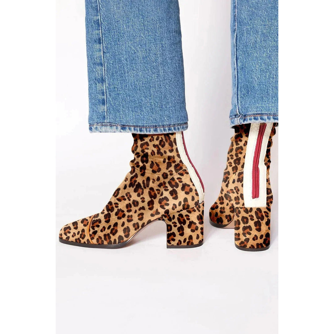 Women's leopard print square toe ankle boots