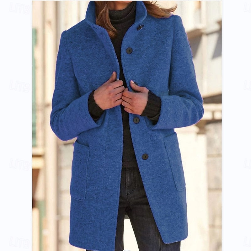 Women's tailored stand-collar coat in blue