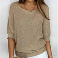 Women's textured knit sweater with round neck in beige