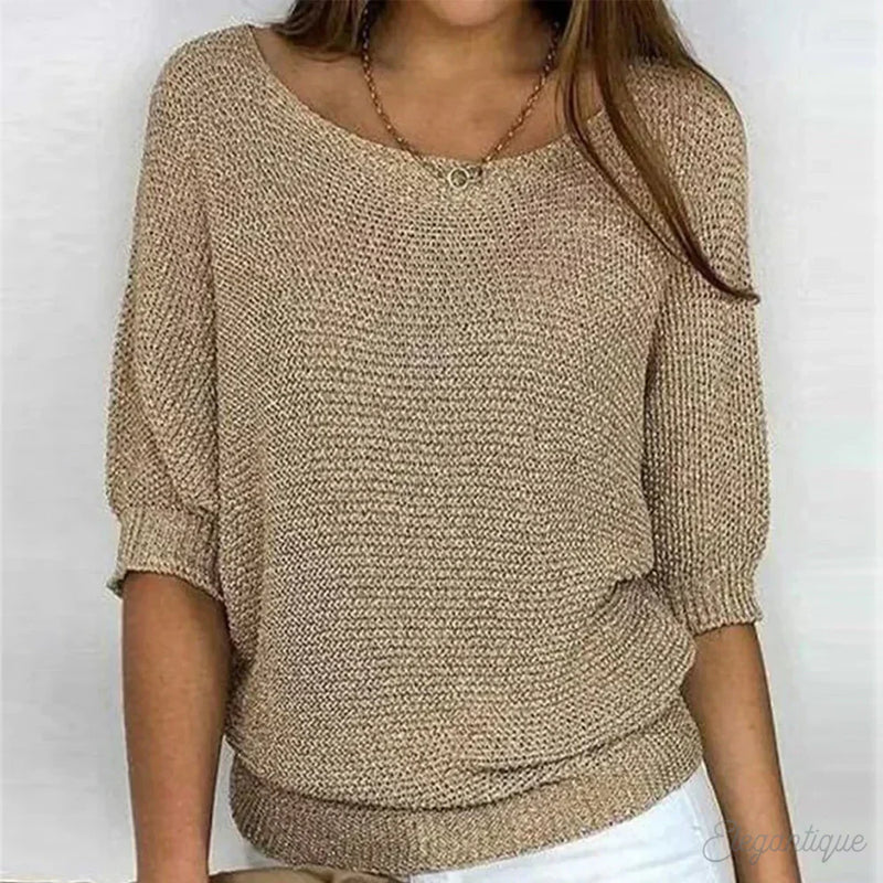 Women's Textured Knit Sweater with Round Neck for Transitional Days