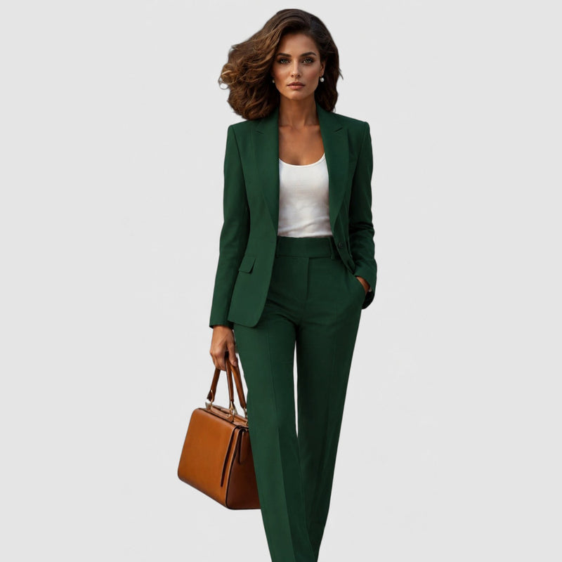 Women's blazer and trousers set in dark green