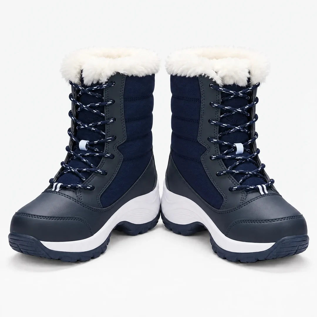 Women's navy blue lace-up snow boots