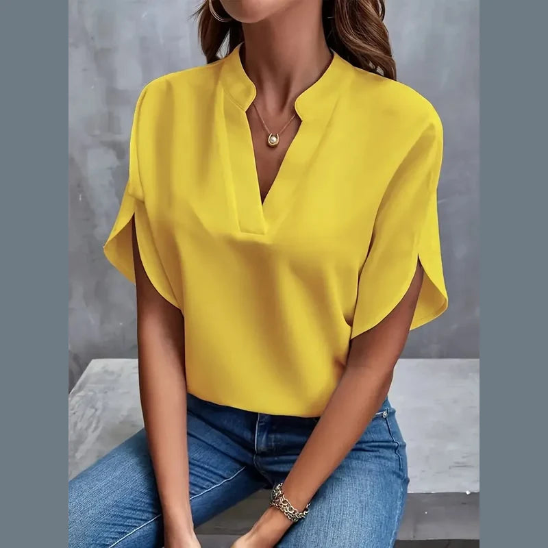 Women's V-neck blouse in yellow