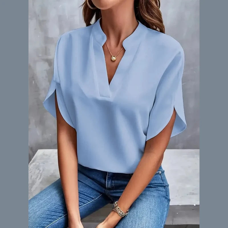 Women's V-neck blouse in blue