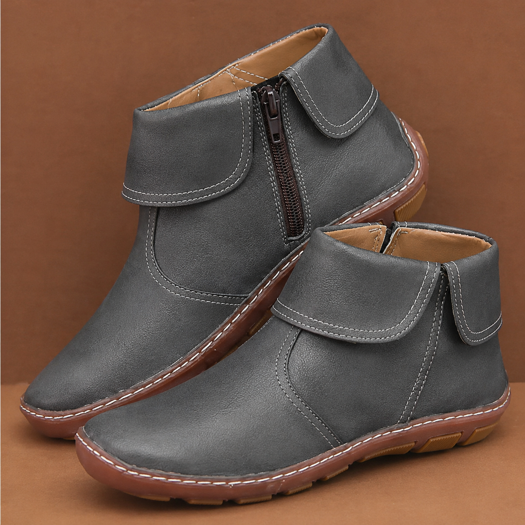 Women's dark grey vintage ankle boots with side zip