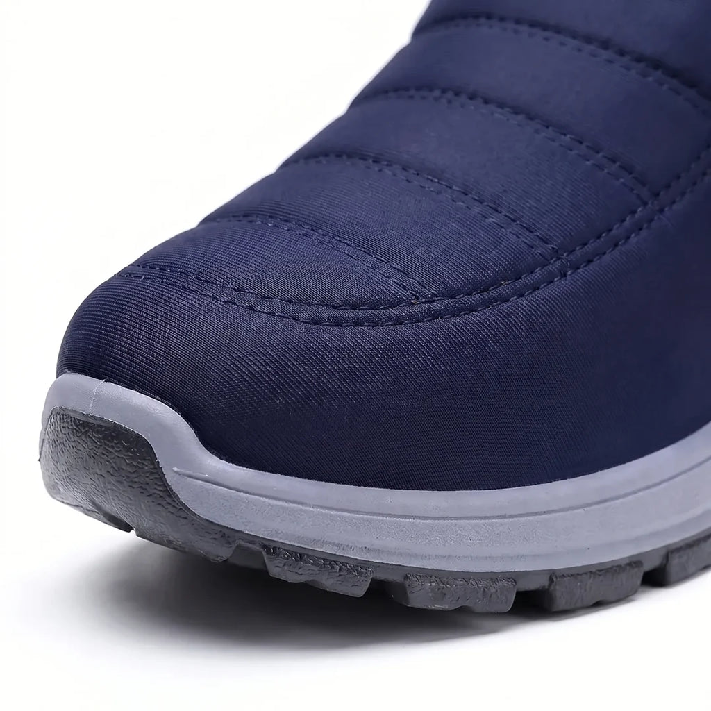 Close-up of the navy blue boot toe