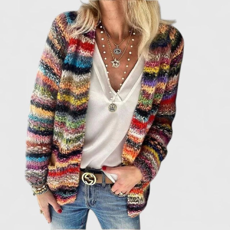 Women's multicolour red chunky knit open-front cardigan