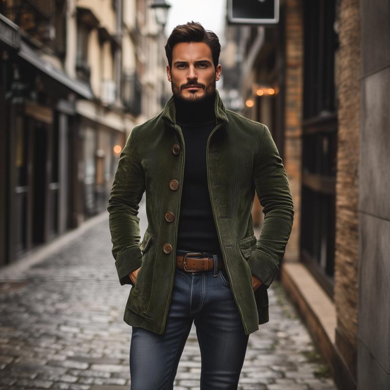 Men's Corduroy Buttoned Jacket for Autumn Winter Wear